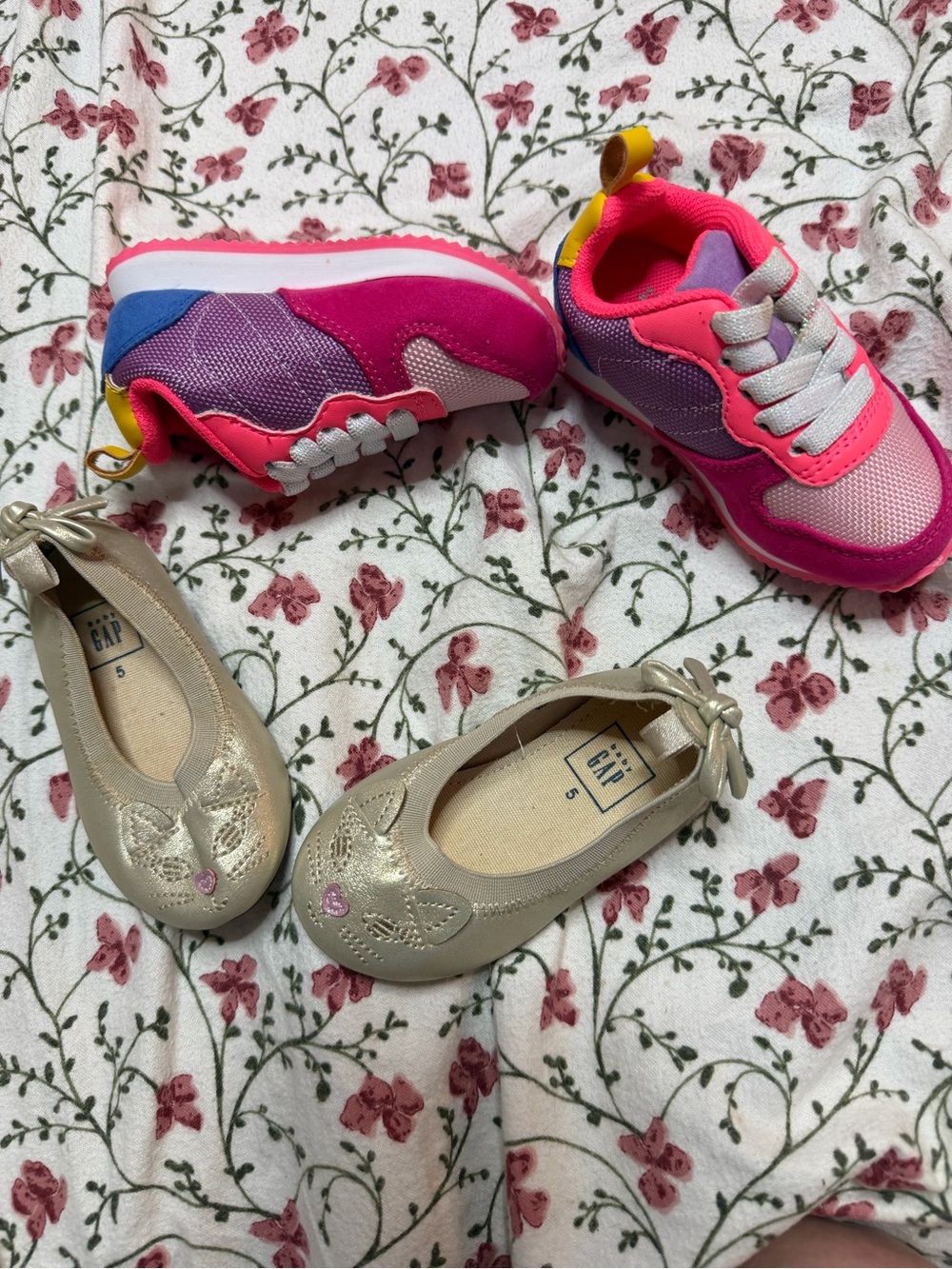 Toddler Girls Gold Ballet Cat Flats & Pink Multicolor Athletic Sneakers Lot